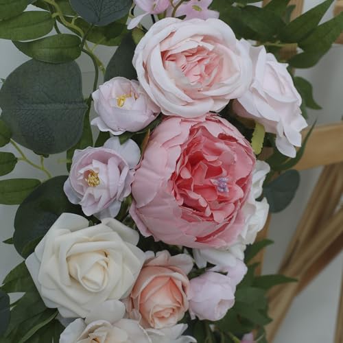 AitnWoy Artificial Wedding Arch Flowers Kit 2 PCS Dust Rose Flowers Silk Peony Floral Swag Welcome Sign for Wedding Ceremo...