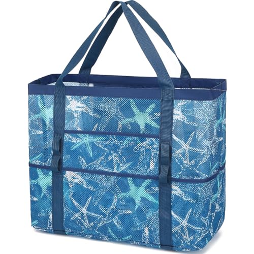 Fammart Mesh Beach Bag for Women, Large Beach Toy Pool Bag with Zipper Pocket, SandProof Cruise Essentials 2026 Family Travel