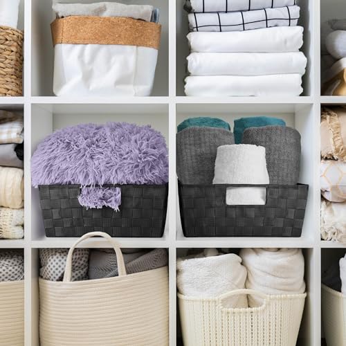Sorbus Set of 3 Large Woven Storage Baskets – Mesh Hand-Woven Baskets for Organizing, Fabric Storage Bins for Linen Closet...