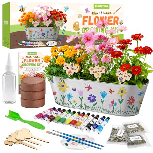 PLANTMEW Paint & Plant Flower Growing Kit for Kids - Fun Kids Gardening Set - Unique Birthday, Crafts & Arts, Gardening Gi...
