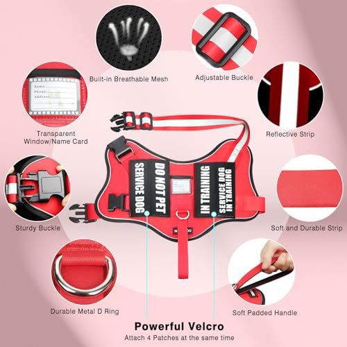MOOGROU Service Dog Vest Harness and Leash Set+10 Patches,No Pull&Adjustable Reflective Dog Harness with Soft Padded Handl...