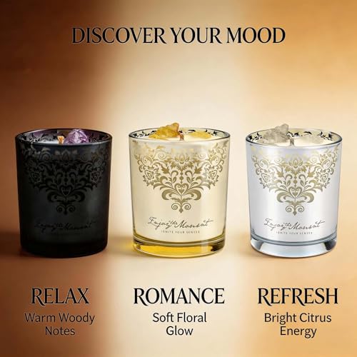 RU HANDMADE Luxury Soy Candle Gift Set for Women – 3 Pack 7oz Crystal Glass Aromatherapy Candles, 120H Total Burn Time, So...