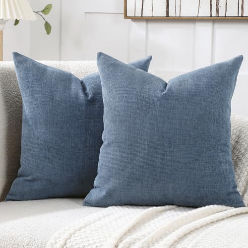 Jepeak 20x20 Inch Decorative Chenille Throw Pillow Covers, Pack of 2 Cozy Concise Pillow Cases Soft Farmhouse Modern Squar...