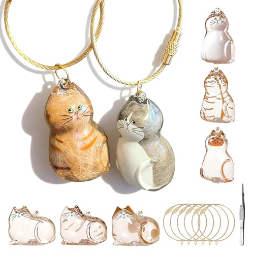BY669QFC 6pcs Cat Fur Storage Bottle of Keychain,Transparent Pendant for Cat & Dog Hair Collection,Capsule Toys Pet Hair C...