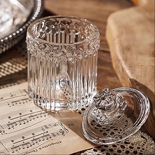 rejomiik 2 Pack Qtip Holder Glass Apothecary Jars with Lids Bathroom Accessories Vanity Organizers and Makeup Storage Cani...