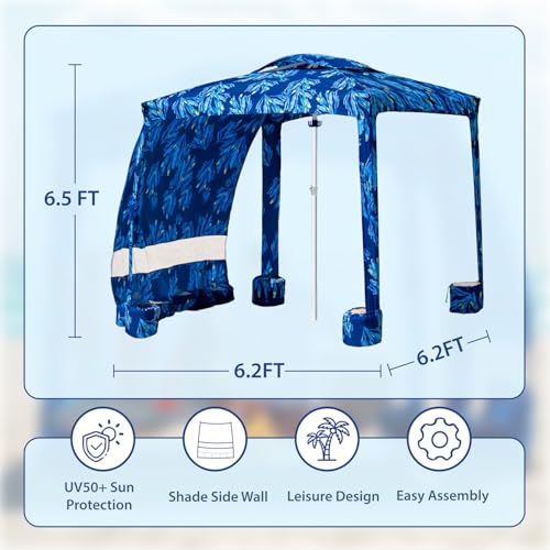 AMMSUN Beach Cabana, 6.2'×6.2' Beach Canopy, Easy Set up and Take Down, Cabana Tent with Sand Pockets, Instant Sun Shade w...
