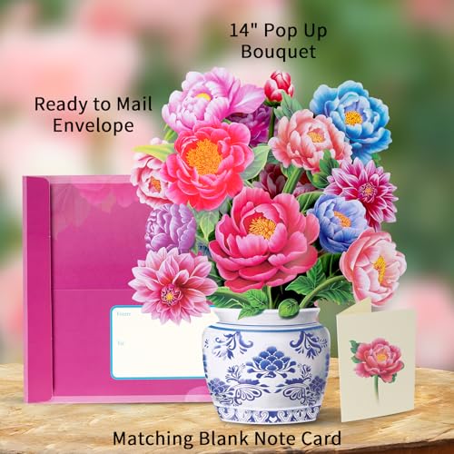 Airpark Mothers Day Gifts Pop Up Flower Card, 3D Peony Bouquet Mothers Day Cards for Mom Women, Birthday, Thank You, Teach...