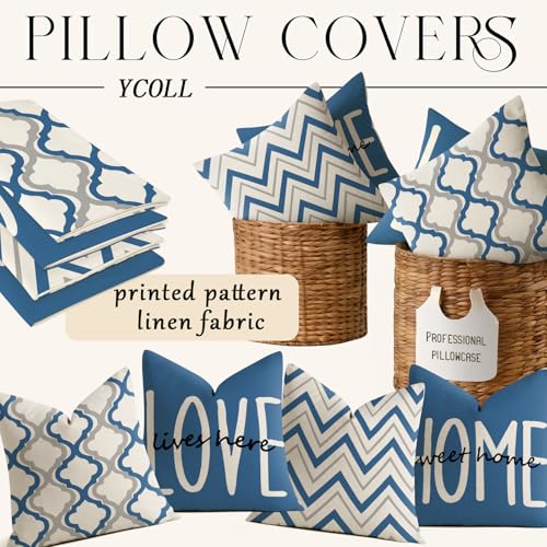 YCOLL Farmhouse Pillow Covers 18x18 Set of 4 Throw Pillow Covers Rustic Linen Decorative Pillows Square Cushion Covers for...