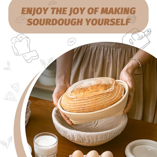 Sourdough Proofing Basket Gift Set, 9" Round and 10" Oval Banneton Bread Baking Supplies, Sourdough Baskets with Bread Lam...