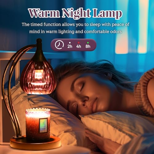 Candle Warmer Lamp with Timer Dimmer - Candle Light Warmer for Jar Candles with 2 Bulbs - Electric Candle Lamp Wax Warmer ...