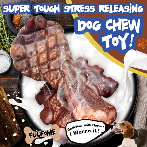 Fuufome Dog Chew Toys for Aggressive Chewers：2 Pack Indestructible Dog Toy for Large Breed- Tough Nylon Teething Bone Toy ...