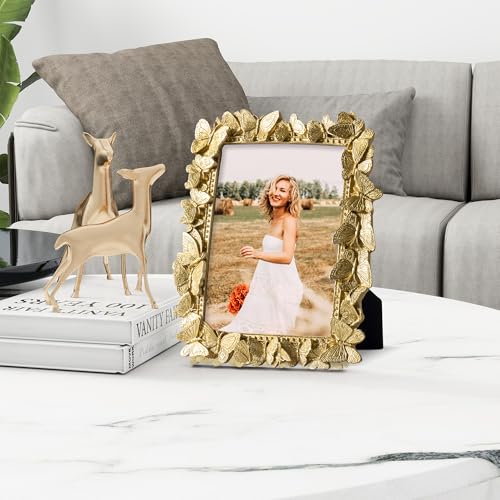 Axeman 5x7 Vintage Picture Frame with High Tempered Glass, Butterfly Textured Hand-Crafted Resin Antique Ornate Photo Fram...