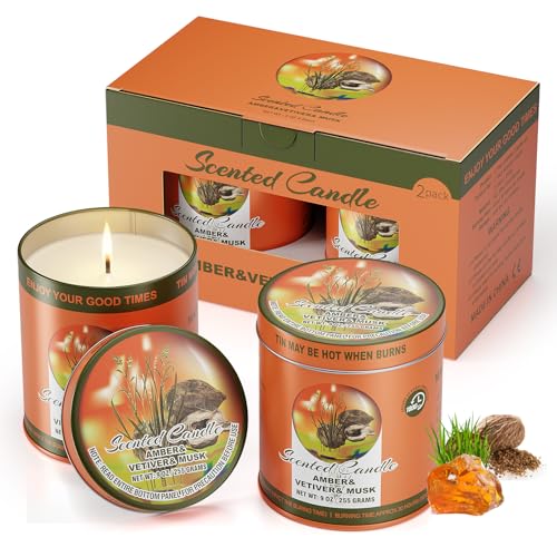 2 Pack Scented Candles (90 Total Burn Hours) - Soy Wax Candles 9 oz Each in Tin - Long Lasting Aromatherapy Candle Gift Se...