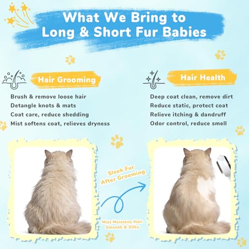 10Pcs Mist Spray Brush Kit for Cats & Dogs, Hair Health & Grooming Set with 100ml Waterless Shampoo, Cat Scratcher w/Catni...