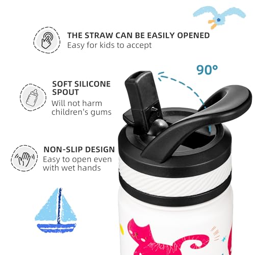 Fanhaw 14 Oz Kids Insulated Water Bottle with Straw - Stainless Steel Double Wall Vacuum Cup, Leakproof, BPA Free, Suitabl...