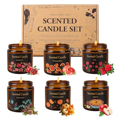 Aeraroma 6 Pack Candles for Home Scented, Aromatherapy Candles for Women Men, 21oz Natural Soy Wax Scented Candle Set, Amb...