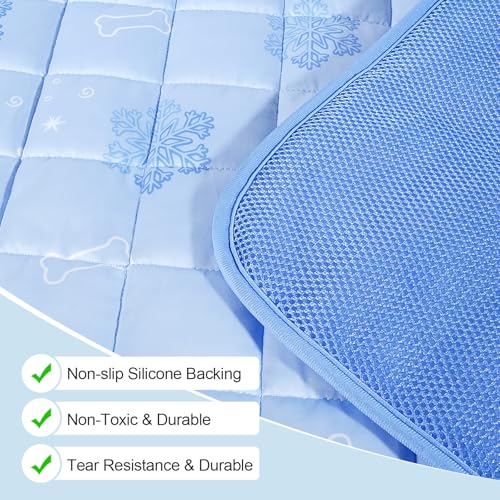 RIOGOO Dog Cooling Mat,Dog Blanket Washable,Cool Fabric & Internal Waterproof Cooling Pad (Blue, Medium (28X20 inch))
