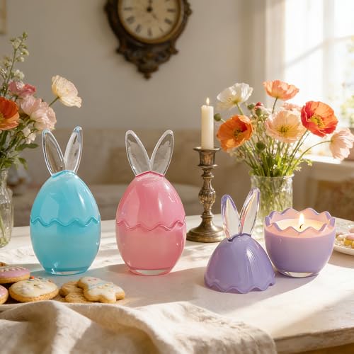 Lanpn 3 Pcs Easter Bunny Candles Gift Set, Spring Easter Scented Candle 6.7", Each 4oz Soy Wax, Decorative Rabbit Shaped J...