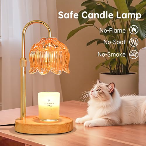 Flower Candle Warmer Lamp for Jar Candles with Timer & Dimmer, Adjustable Height Fits Large Jars up to 7.08" Tall, Flamele...