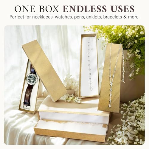 RJ Displays 20 Brown Kraft Cotton Jewelry Boxes – Small Gift Boxes for Jewelry, Bracelet and Necklace Storage, Anklet Pack...