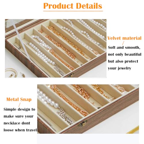 MIOINEY Glass Lid Necklace Organizer Box Transparent Necklace Holder Organizer Velvet Necklace Display Box Clear Lid Jewel...