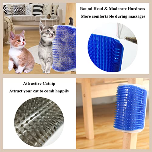 DOUBLE 2 C Hair Brush, 4 Pack Cat Wall Corner Groomers with Catnip, Soft Face Scratchers Brush, Corner Massage Comb for Lo...