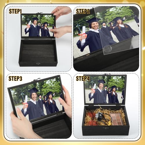 BreezeHug 2 Pcs Class of 2026 Graduation Keepsake Box Senior 2026 Gift Memory Chest Wooden Box with Hinged Lid Engraving G...