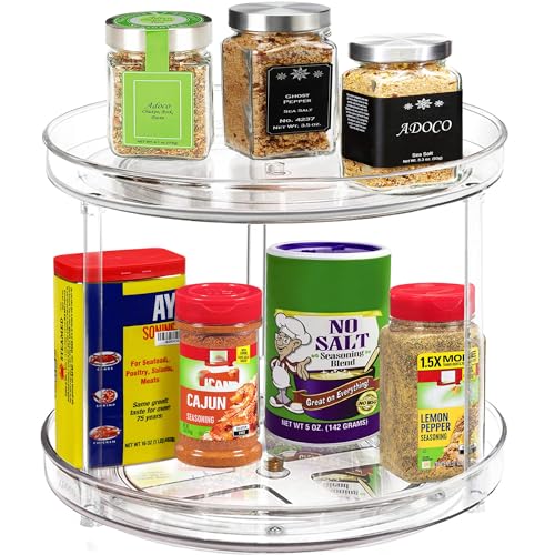 2 Tier Lazy Susan Bathroom Organizer, 9.25Inch Clear 360 Rotating Makeup Organizer for Vanity, Skincare Organizers Perfume...