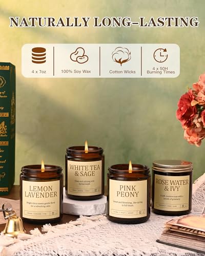 4 Pack Scented Candles for Women: 28oz Natural Soy Candles for Home Scented, Up to 200H Burning, Aromatherapy Candle Set, ...