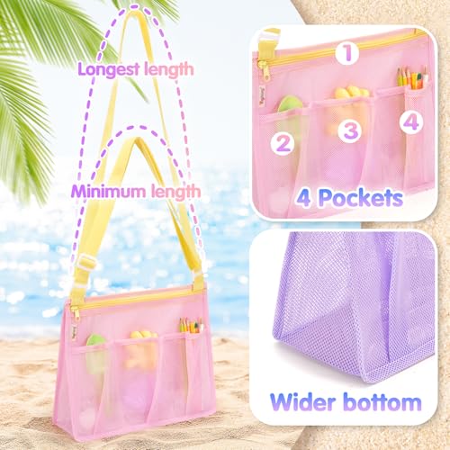 Tagitary Beach Toys Mesh Beach Bags with Zipper, Kids Pool Sand Toys Seashell Crossbody for Boys and Girls Summer Vacation...