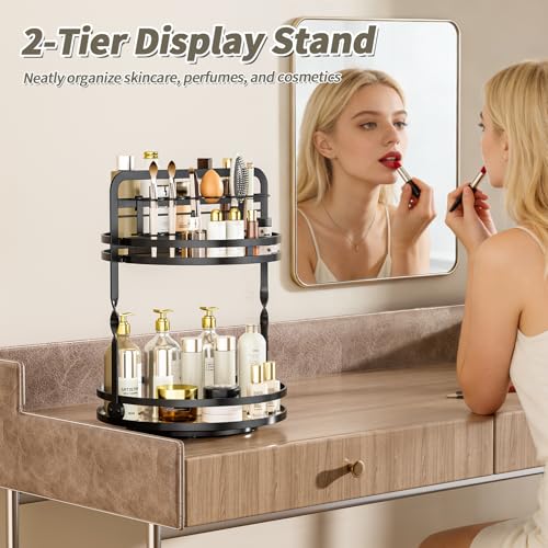 360° Rotating Makeup Organizer, 2-Tier Black Perfume Organizer for Dresser, Bathroom Organizers Countertop, Perfume Shelf ...