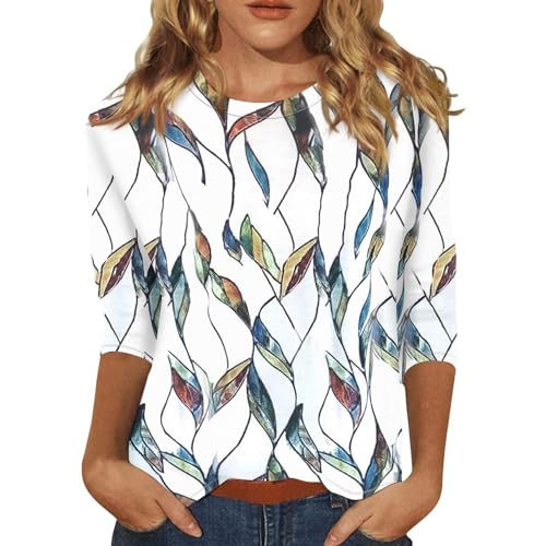 Womens Summer Top Dressy 3/4 Length Sleeve Shirts Floral Print Tunic Blouses 2025 Elbow Sleeve Womens Tops Casual Basic Tees