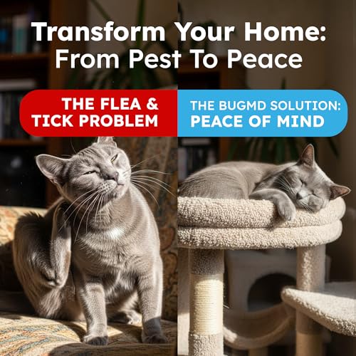 BugMD Pet Safe Flea Spray for Cats & Home | Natural Indoor Flea Killer & Tick Prevention | Plant-Based Flea Treatment for ...