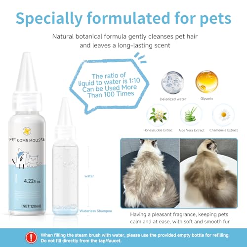Pet Steam Brush for Dog & Cat – 3-in-1 Spray Hair Removal Comb – Steam for Shedding & Grooming – Water Brush for Long & Sh...