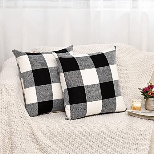 Tosewever Set of 2 Buffalo Check Plaid Pillow Covers, Farmhouse Rustic Pillow Cases, Cotton Linen Throw Pillow Covers Cush...