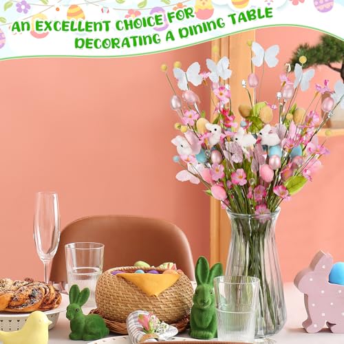 Maysing 12 Pcs Artificial Easter Bunny Picks Stems Spring Berry Floral Tree Branches with Easter Egg Twig Branches Butterf...