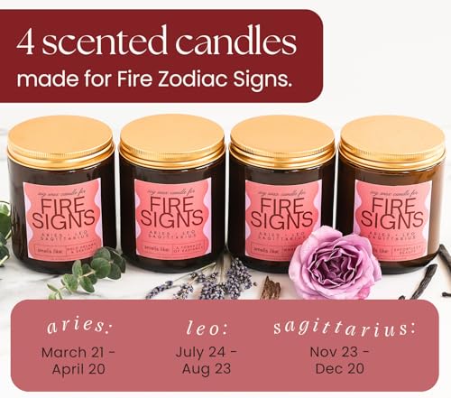 Aries, Leo, Sagittarius Gifts for Women - Wood Wick Candles, 4 Pack Small Scented Candles Set for Women. 6oz Natural Soy W...
