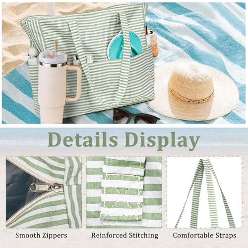 LEDAOU Large Beach Bag Women Waterproof Sandproof Zipper Beach Tote Pool Bag for Swim Gym Grocery Travel with Wet Pocket |...
