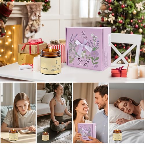 TTRWIN Scented Candles Gift Set, 4 Pick Natural Soy Candles: British pear & Freesia, Rose & Amber, Lavender & Rosemary, Ci...
