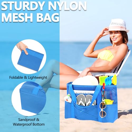Fammart Mesh Beach Bag for Women, Large Beach Toy Pool Bag with Zipper Pocket, SandProof Cruise Essentials 2026 Family Travel