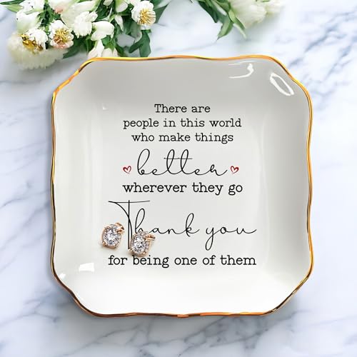 OASSIE Thank You Gifts for Women - 4"x4" Ceramic Jewelry Dish Tray - Teachers Day Nurse Week Birthday Appreciation Inspira...