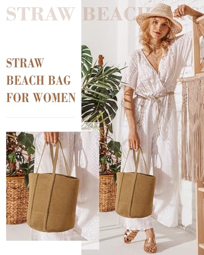 Straw Bag, Beach Bag Straw Beach Bags for Women Foldable Packable Beach Tote Lightweight Large Shoulder Handbags