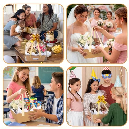 Fuyoooo 8 Sets Baskets for Gifts Empty Sturdy Kraft 10x9'' Scalloped Edge Thick Kraft Baskets with Handles 16 Tissue Paper...