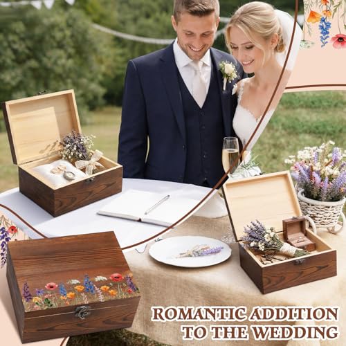 Gerrii Wildflower Wooden Keepsake Box Wedding Baby Shower Spring Flower Memory Storage Box with Buckle for Birthday Bridal...