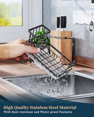 Consumest Sponge Holder for Kitchen Sink - Kitchen Sink Caddy Organizer with Removable Drip Tray for Countertop Dish Soap ...