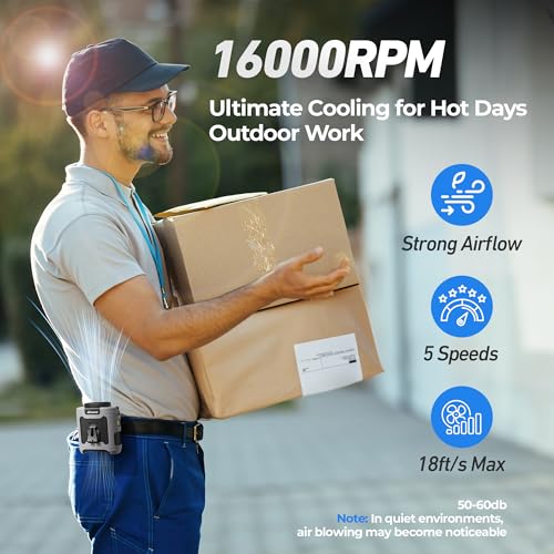 AMACOOL Portable Waist Fan Clip On, Father's Day Gifts for Dad Husband, 10000mAh Rechargeable Wearable Shirt Fan, Powerful...