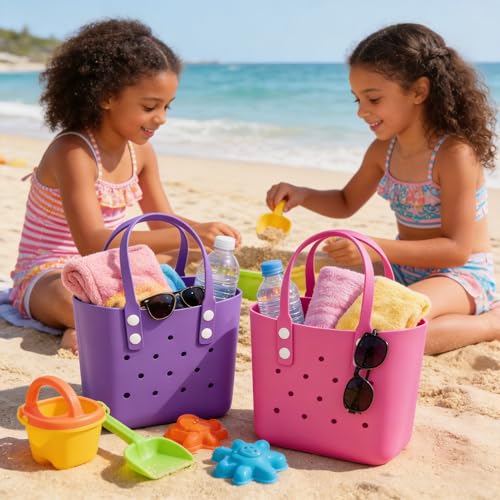 Rubber Tote Bag Small Beach Bag,Practical And Portable Travel Bag,Washable Open Handbag for Work Travel