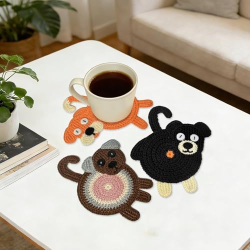 Leadiy 3Pcs/Set Coaster, Woven Creative Coasters for Dog Lovers, Gag Gifts Dog Coffee Coaster for Desk Accessories Home De...
