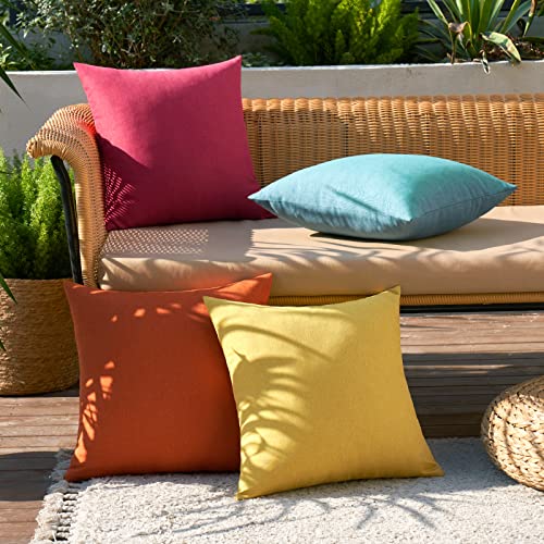 MIULEE Pack of 4 Decorative Outdoor Throw Pillow Covers Linen Waterproof Pillow Covers Farmhouse Cushion Cases for Patio G...