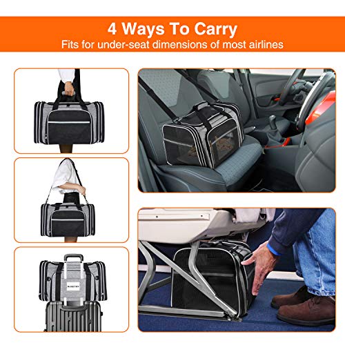 MASKEYON TSA Airline Approved Soft Sided Pet Carrier Top Loading 4 Side Expandable Large Travel Cats Carrier Collapsible w...